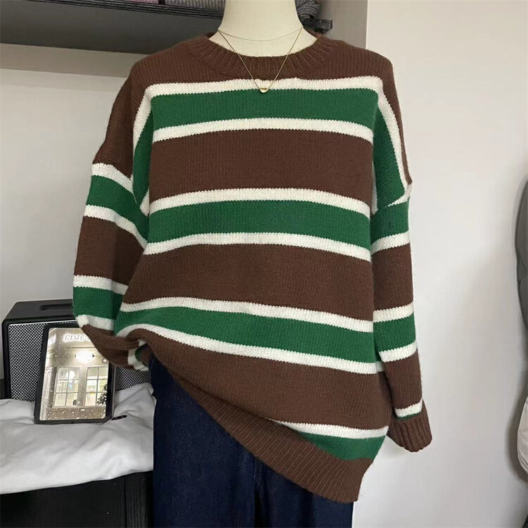 【SUSAN】Round Neck Contrast Stripe Warm Sweater YS1-82059# LSW