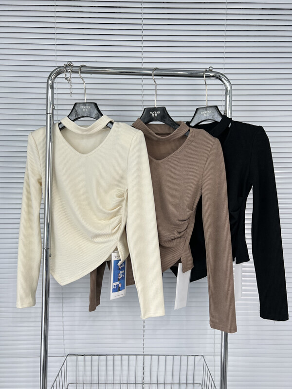【Fan Fan】Korean hollow hanging neck slim fit shirt 0926# CL