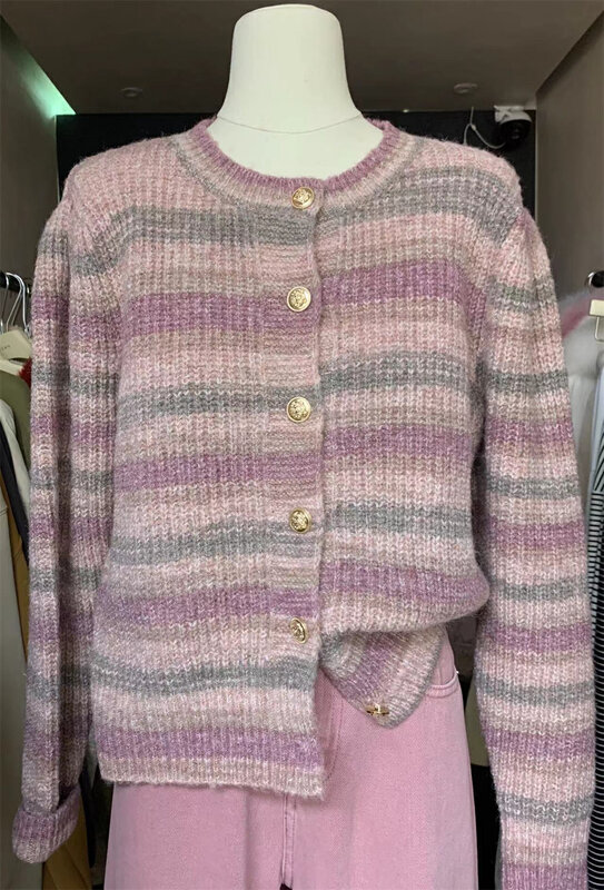 【SUSAN】Contrast Color Striped Breasted Warm Sweater 82593# LSW