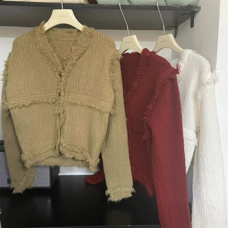 【SUSAN】Xiaoxiangfeng raw edge solid color knitted cardigan 82671# LSW