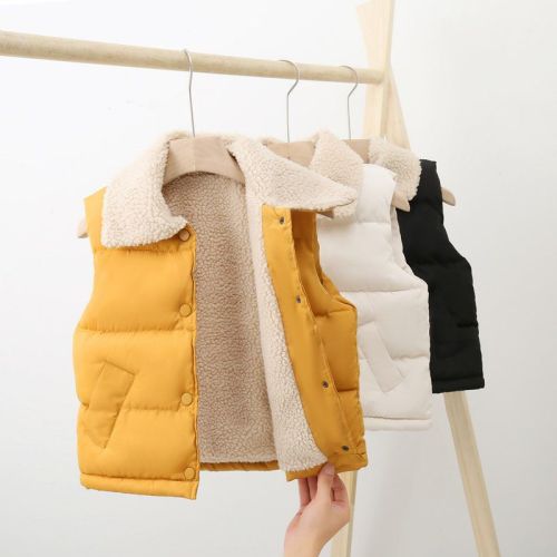 Children's cotton vest autumn and winter thickened outer wear girl's lamb velvet vest Western-style boy's solid color casual vest