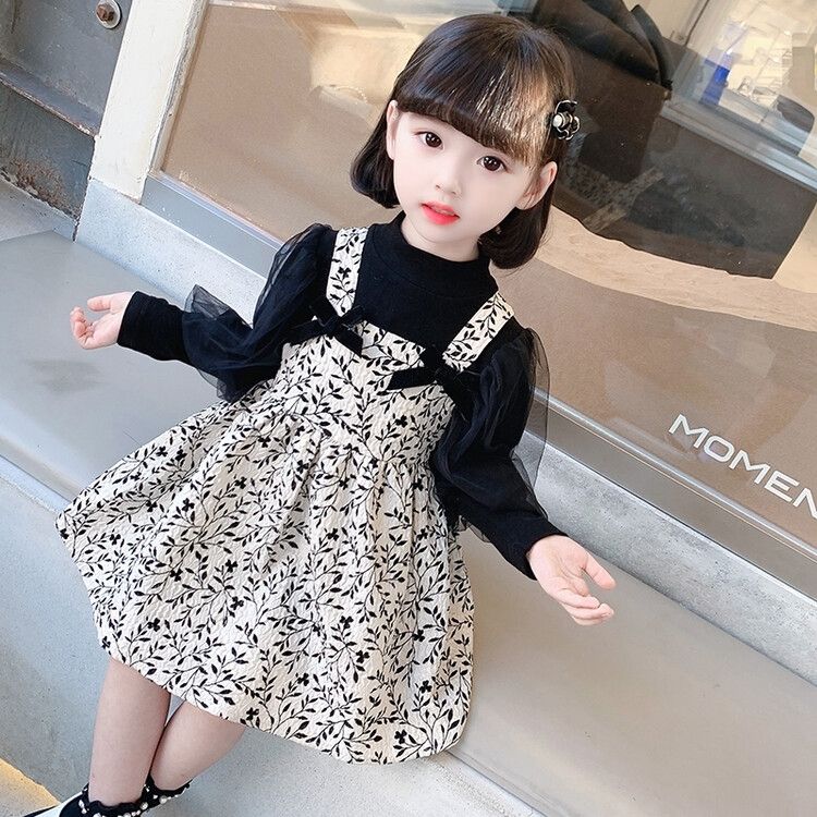 Girls' suits spring and autumn 2022 new style female baby children's autumn net red leaf suspender skirt two-piece set
