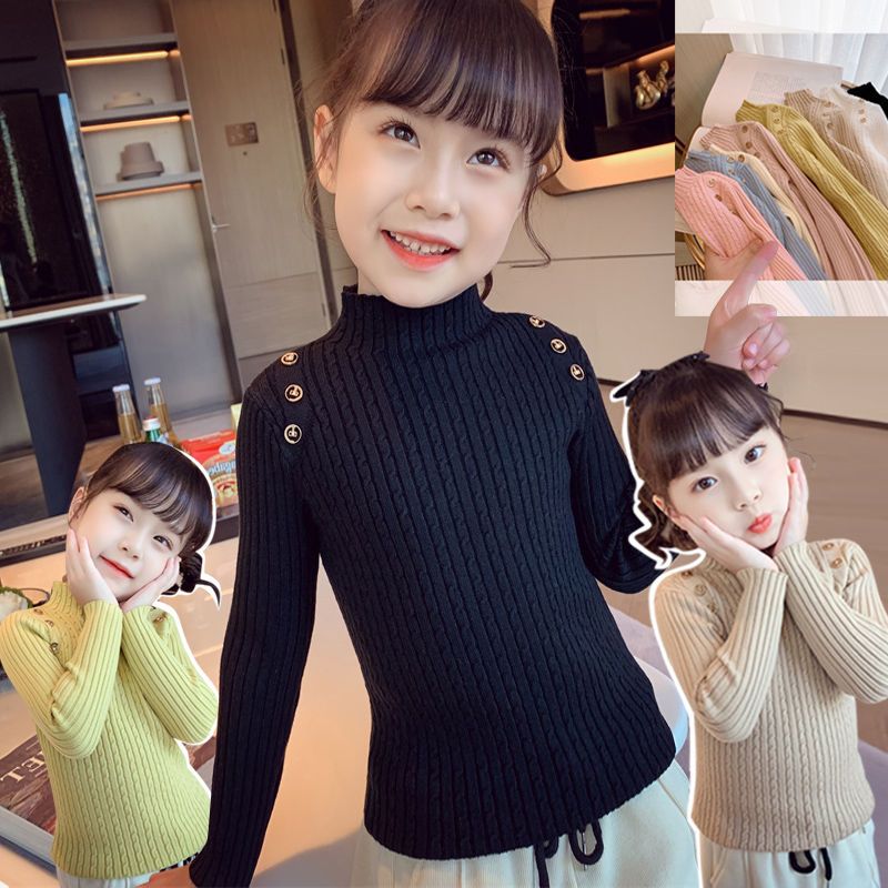 Girls mid-neck bottoming sweater autumn and winter new children's little girl foreign style sweater baby solid color all-match top