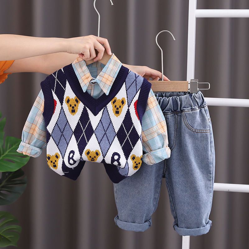 Boys suit autumn clothes handsome and cool baby 2022 new spring and autumn baby clothes children's vest three-piece set