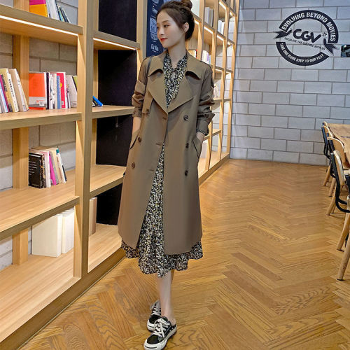 Windbreaker women's mid-length  new popular autumn high-end temperament thin over-the-knee coat coat large size