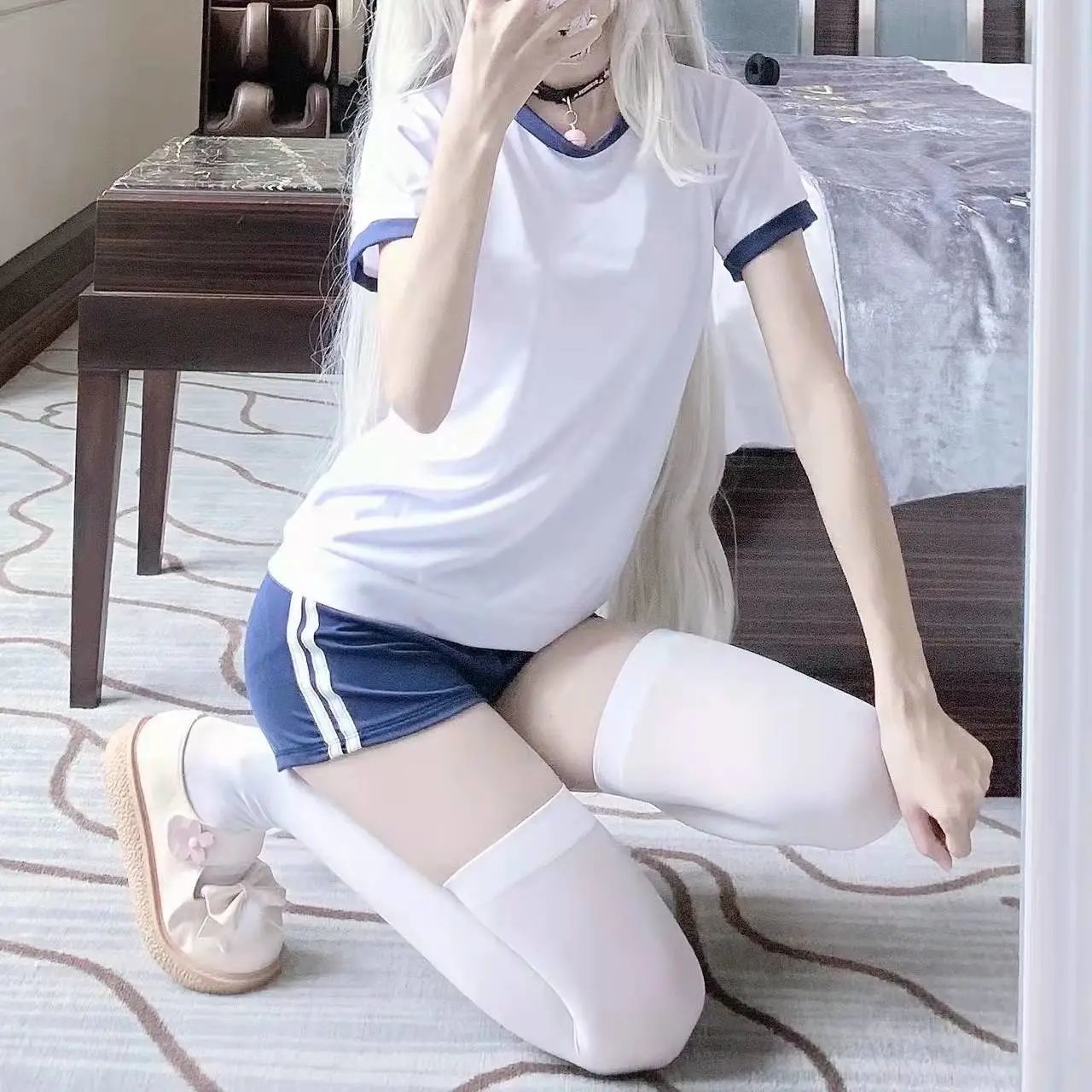 Slightly fat gym suit female pure desire wind suit Japanese girl college senior wind cheerleader beach swimsuit gym suit