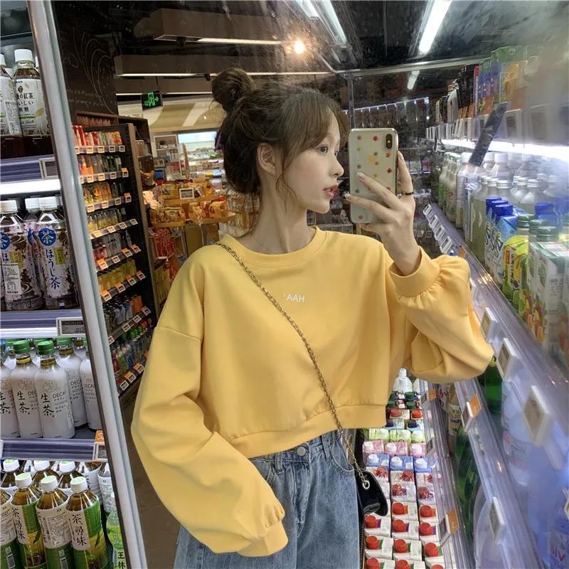 Autumn top female student Korean version loose ins clothes 2022 new long-sleeved casual short thin sweater women