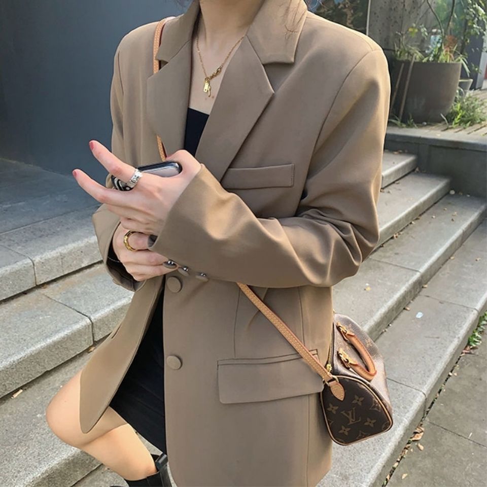 Suit jacket women's 2022 spring and autumn new Korean version loose and thin student medium and long tops casual small suit women