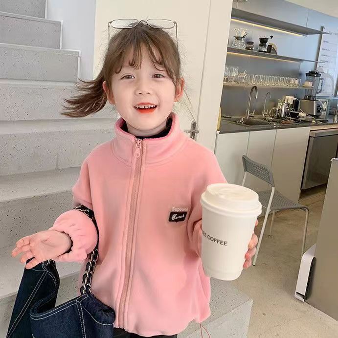 Children's double-sided fleece jacket new polar fleece jacket large and medium thick top spring and autumn baby comfortable fleece jacket