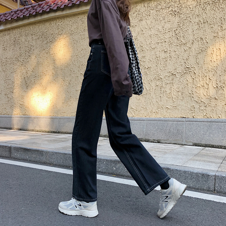 2022 new Korean version all-match thin loose black gray straight jeans trousers