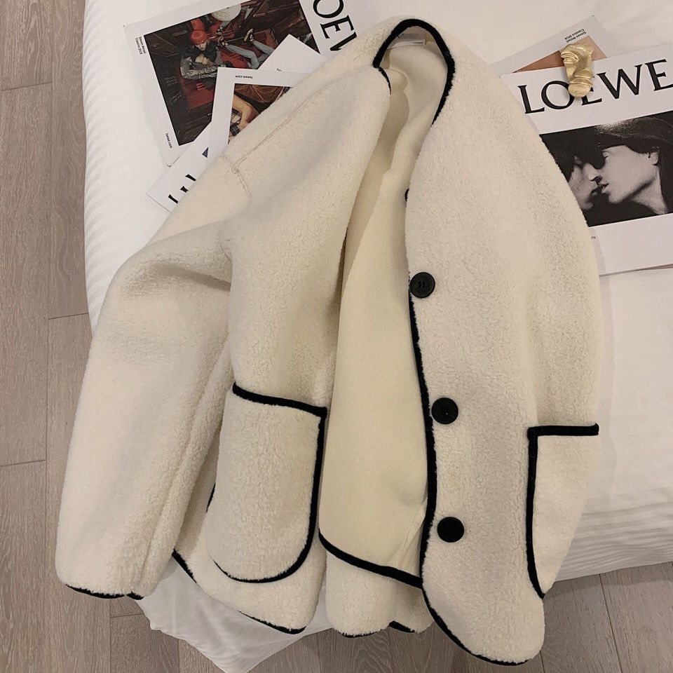 Temperament fur all-in-one plush thick coat autumn and winter 2022 new small short short retro top women