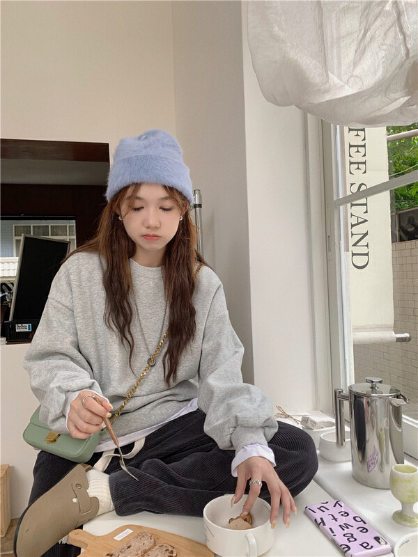 [Timely Rain] Hanfeng ins macarons loose and versatile round neck pullover plus baby velvet sweater M0219# WPL