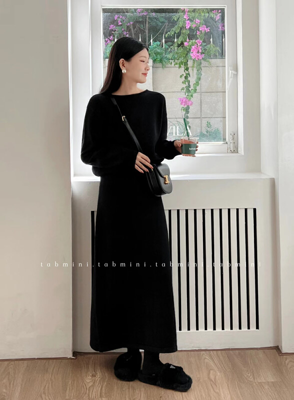 [TABMINI] Round neck solid color minimalist sweater + mid-length skirt suit D15336-A# WPL