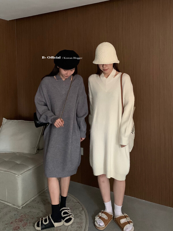 【B Plus】Simple all-match casual lazy slim sweater dress 22-8355-2