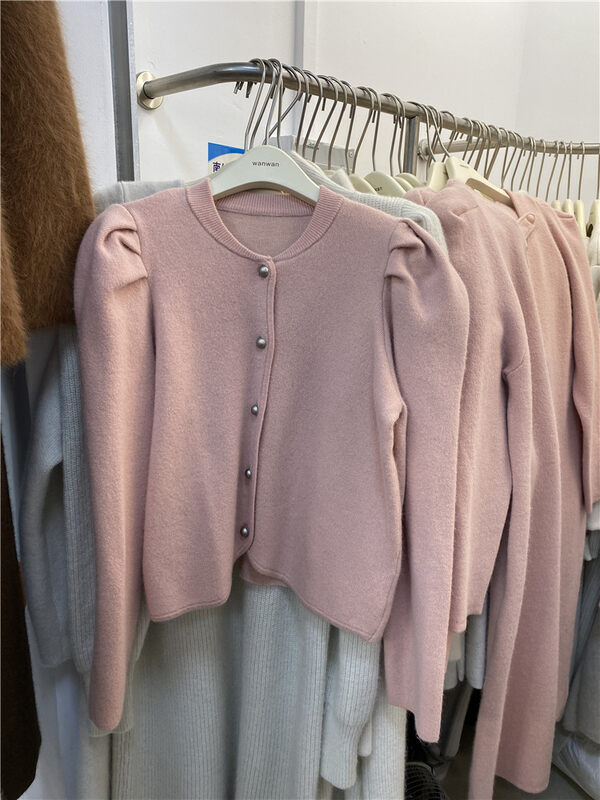 【WANWAN】Korean Round Neck Puff Sleeve Warm Sweater 2029-1# HBX