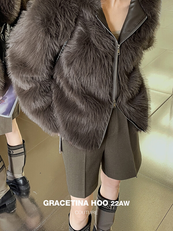 【GRACETINA HOO】High-end solid color long-haired lazy fluffy hooded hooded slim all-match warm fur coat (imported Ostokka environmental protection) WT6210-1# CQW