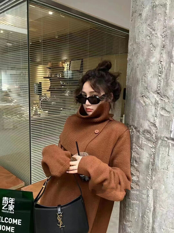 【MI NI】High-quality knitted solid color dress (with scarf) 9605# PCZ