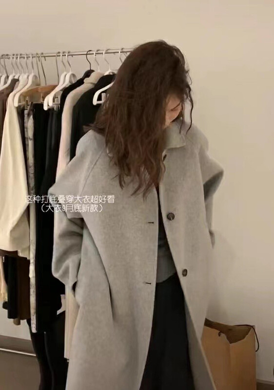 【Y.JIA 伊嘉】韓版百搭簡約綁帶單排扣羊毛大衣羊毛外套55002