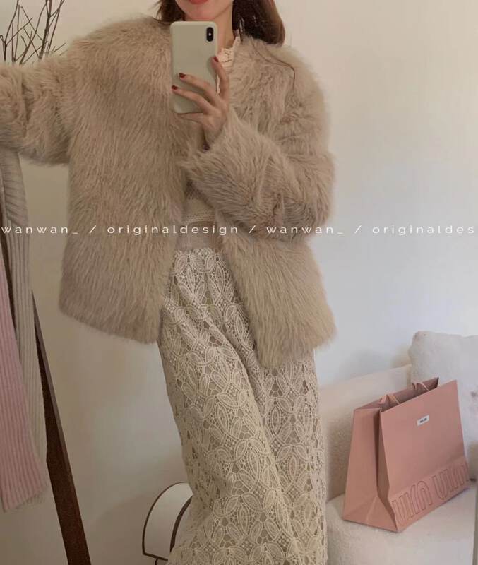 [WANWAN] fur loose retro casual short jacket F8005# HBX