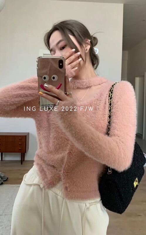 [ING] pure desire atmosphere feeling hanging neck warm sweater (temperament small shirt top) w3975# FHX