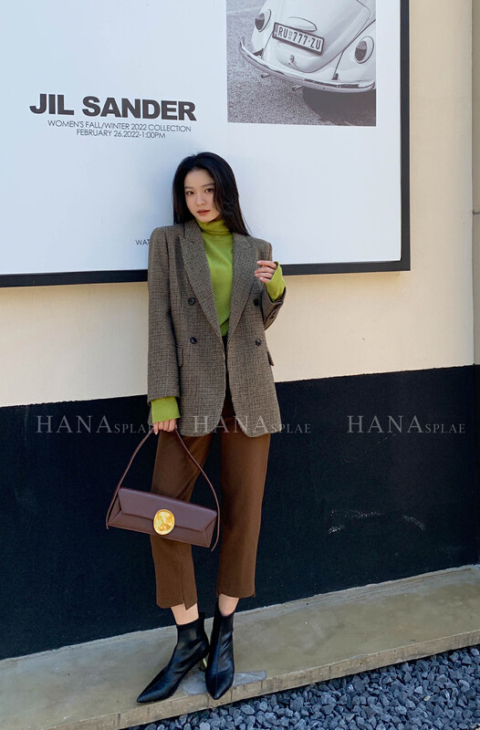 [HANNA Hanna] design sense contrasting color houndstooth suit jacket femininity workplace jacket wool jacket H5571-1BD# JHY