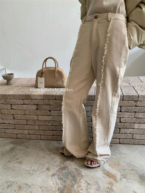 【DT CLASSIC】Straight jeans with raw edge design D4931# JHY
