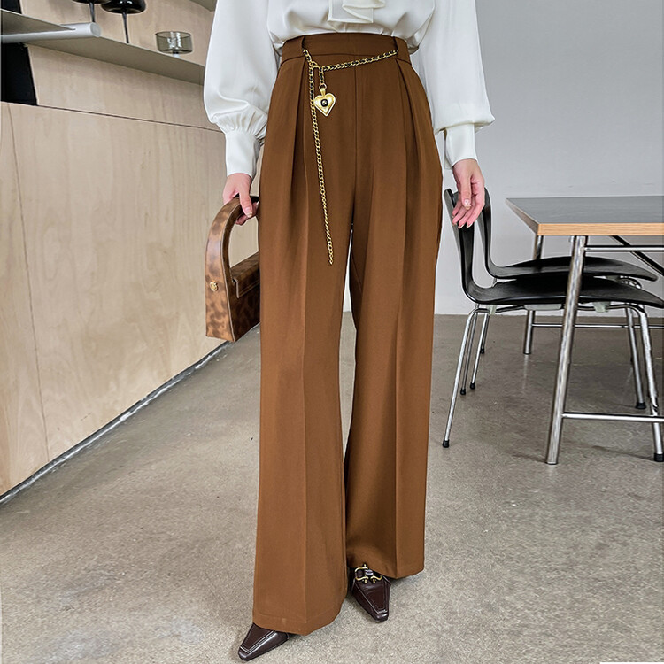 [HANNA Hanna] Temperament commuting wide-leg casual pants women's high waist slimming straight trousers casual pants (with belt) H3382
