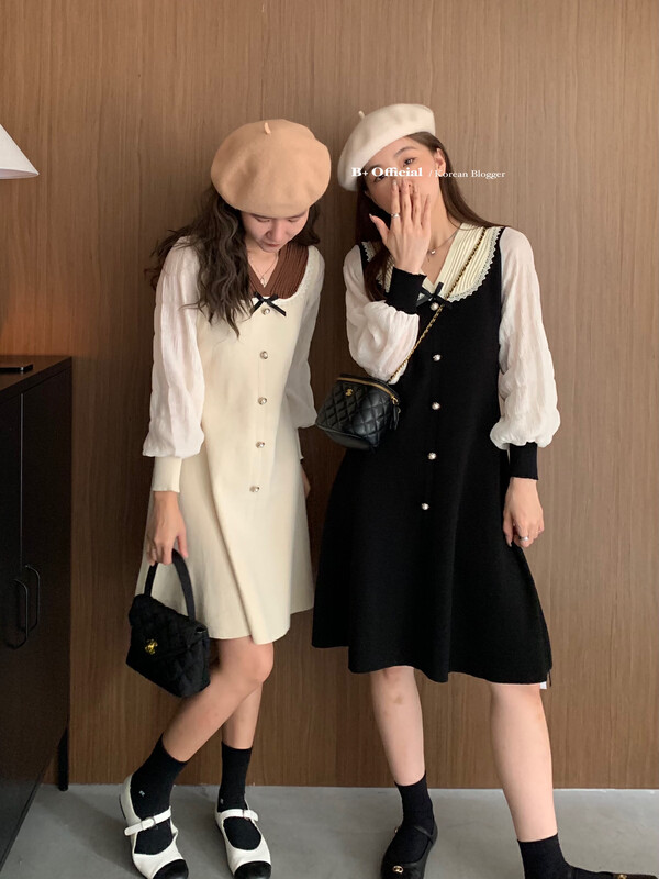 【B Plus】Early autumn simple and age-reducing commuting all-match contrast color dress 22-8214-2# FHX