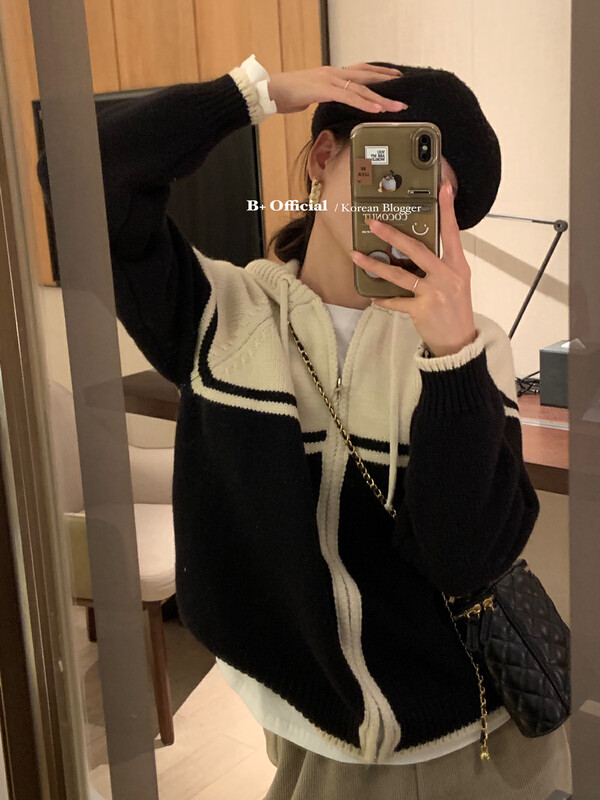 [B Plus] The same style of the Korean generation warm winter lazy casual hooded thickened sweater 22-8614-2