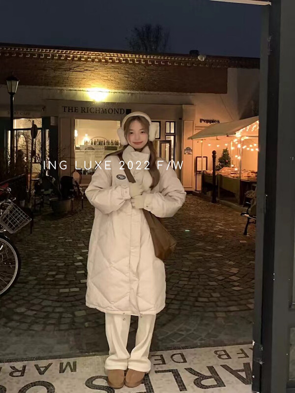 【ING】Korean style stand collar loose rhombus letters OEM down jacket (including 90 white duck down) ING-8392