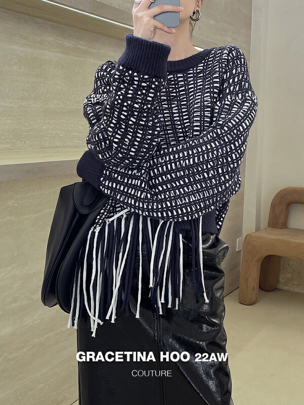Original price 174.99! 【GRACETINA HOO】High-end braided tassel design knitted sweater imported soft waxy warm arctic velvet Z976