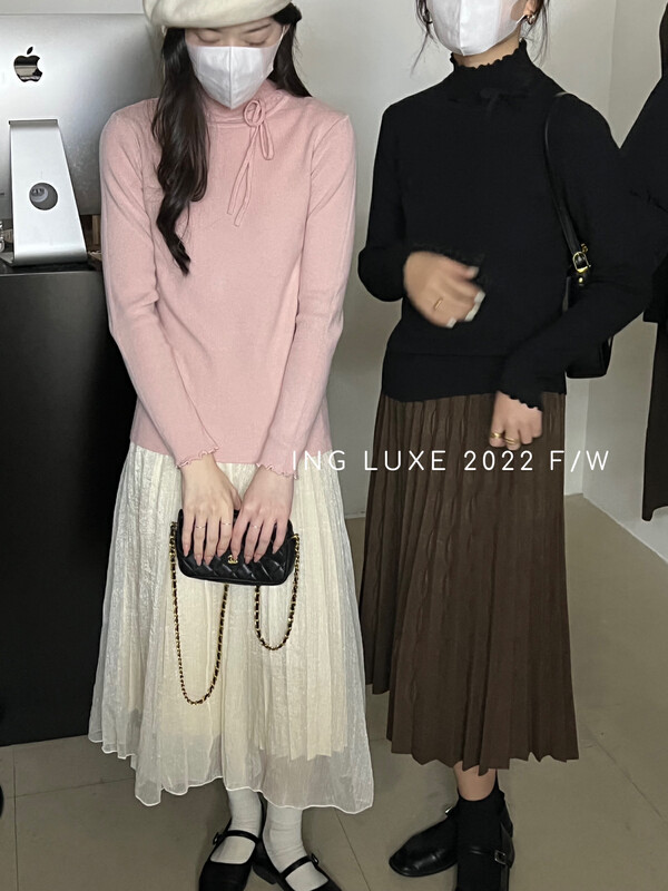 【ING】Lace Lace Knit Bottom Stretch Knit Sweater w5007