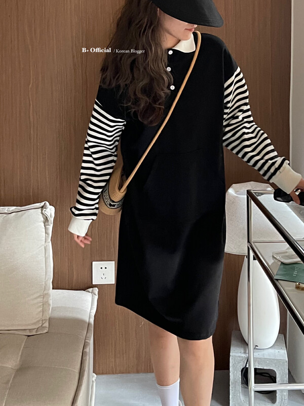 [B plus] early autumn simple casual polo collar dress 22-9962-2