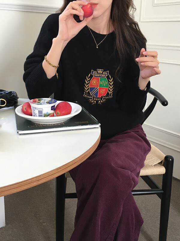 [Timely Rain] Hanfeng ins retro design embroidery thread loose and versatile warm sweater N211# WPL