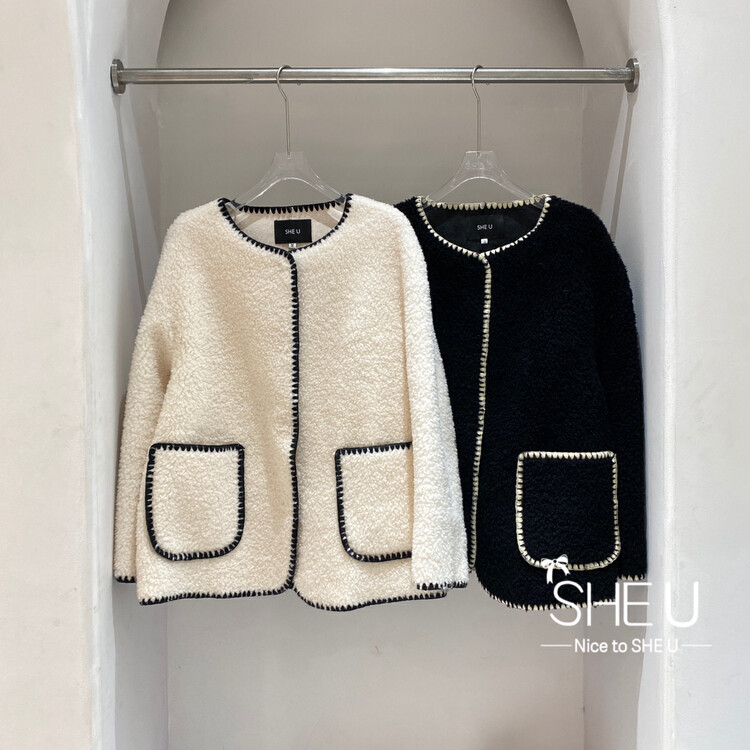 【SHE U】Small Xiangfeng Crochet Overlock Fur Wool Jacket 100 Australian Hair 70081