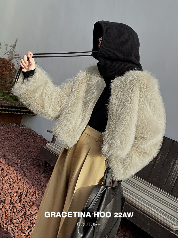 Original price 188.99! [GRACETINA HOO] Niche solid color furry short coat lazy loose all-match temperament WT3181