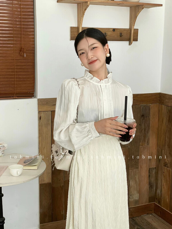 【TABMINI】Elegant shirt with puff sleeves and stand collar with fungus D11397-G# WPL