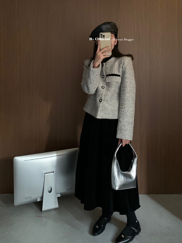 [B Plus] Korean version of simple and versatile temperament velvet skirt 22-8496-2