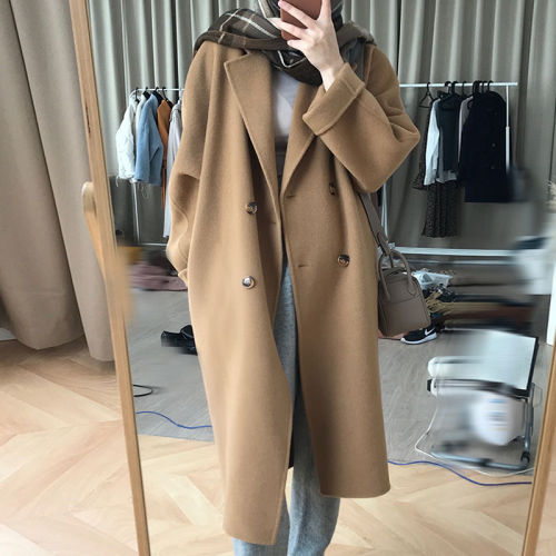 Wool coat women's autumn and winter new Korean version loose mid-length temperament high-end small double-sided woolen coat