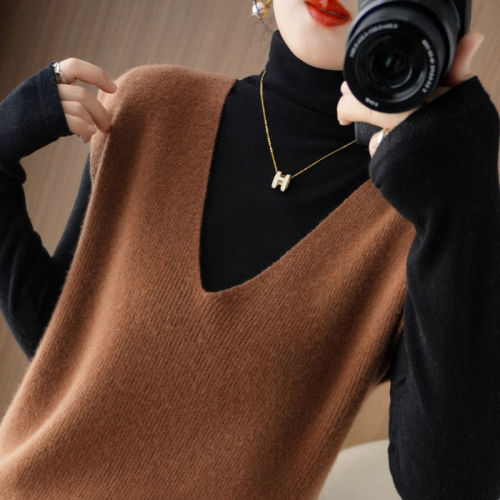 Ordos  Spring and Autumn Wool Sweater Knitted Vest Vest Women's Large Size Pullover V-Neck Sweater Women's Sleeveless