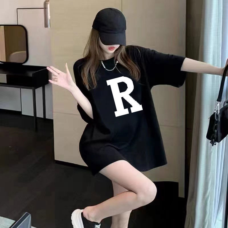 Large size women's fat mm pure cotton short-sleeved t-shirt female students Korean version loose mid-length half-sleeved black top tide