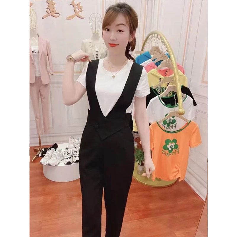 Single/suit 2022 new summer suspenders wide-leg pants suit women's casual fashion small two-piece suit
