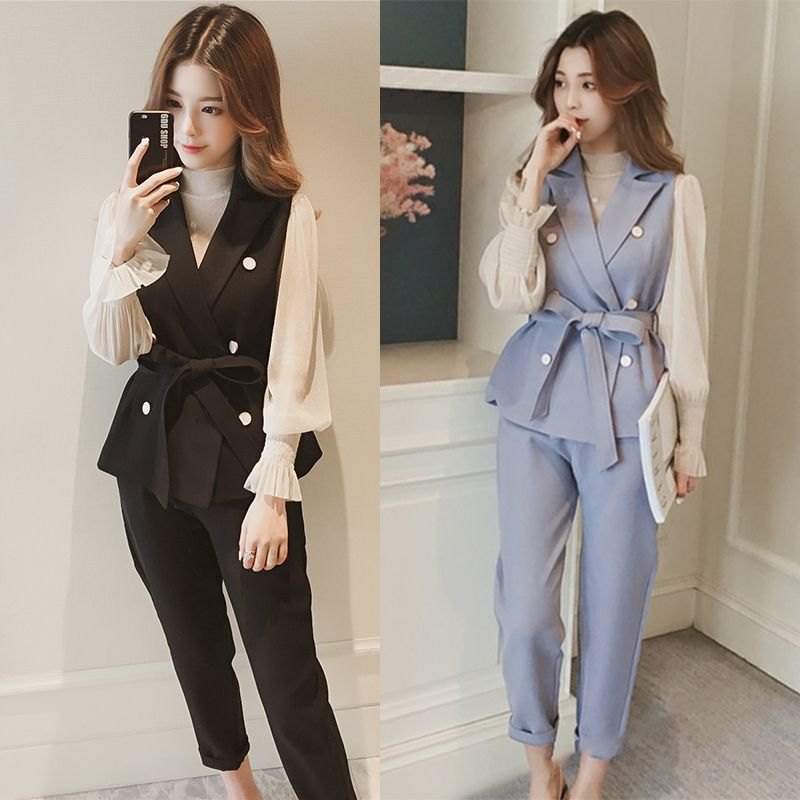 Fashion and leisure three-piece suit 2022 new large-size women's clothing loose fat mm professional suit set temperament age reduction