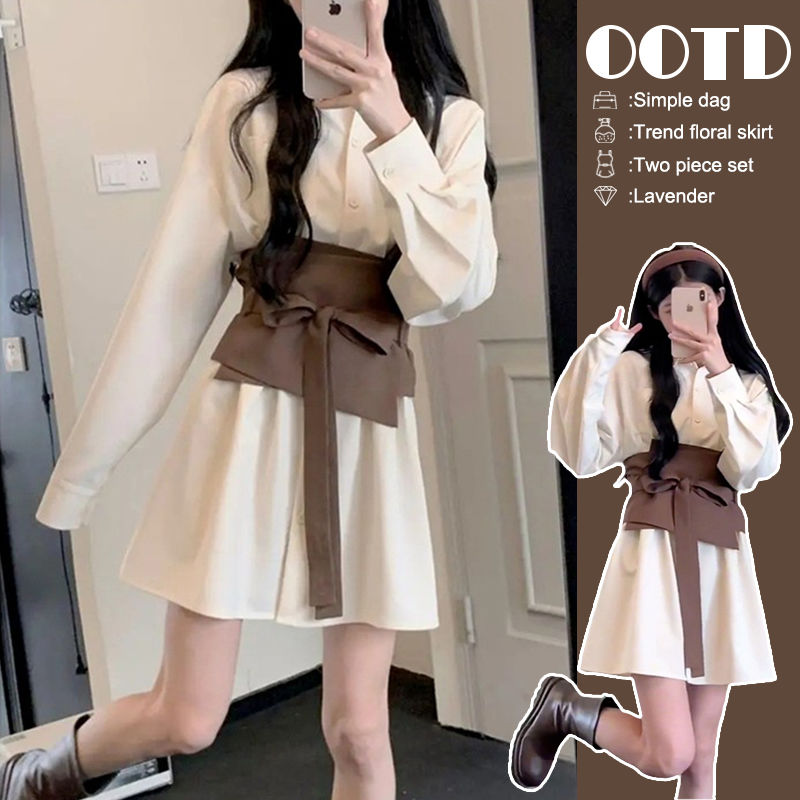 Matsumoto Matsumoto's mourning autumn tunic shirt dress 2022 women's long-sleeved design sense of temperament showing waist thin and thin skirt