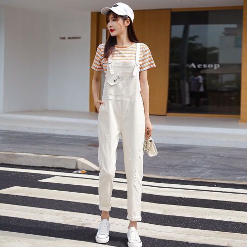 Denim overalls female students 2022 fashion new Korean version loose all-match age-reducing slim suspender jumpsuit trousers