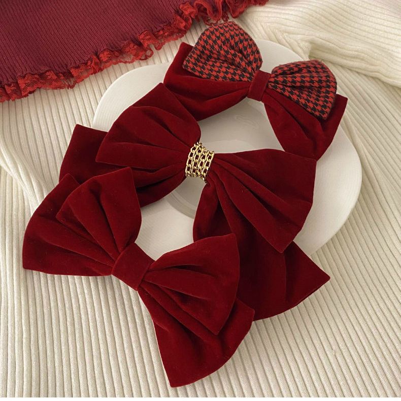 Christmas and New Year red velvet hair accessories collection hair accessories headband circle retro large intestine circle BB clip bow hair top clip