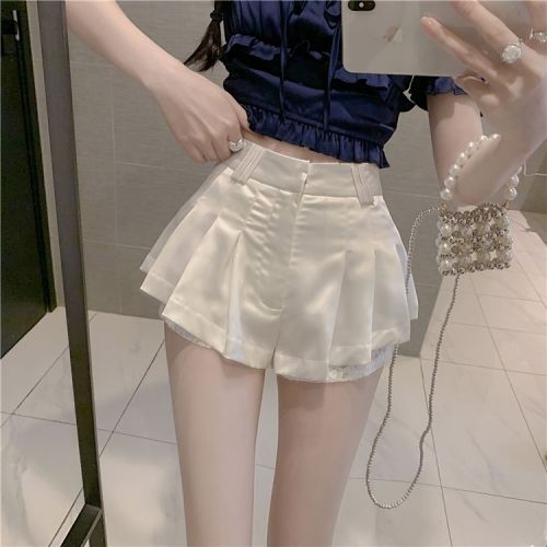 Hot girl lace edge culottes women's autumn new high waist slim temperament super shorts casual all-match short white pants