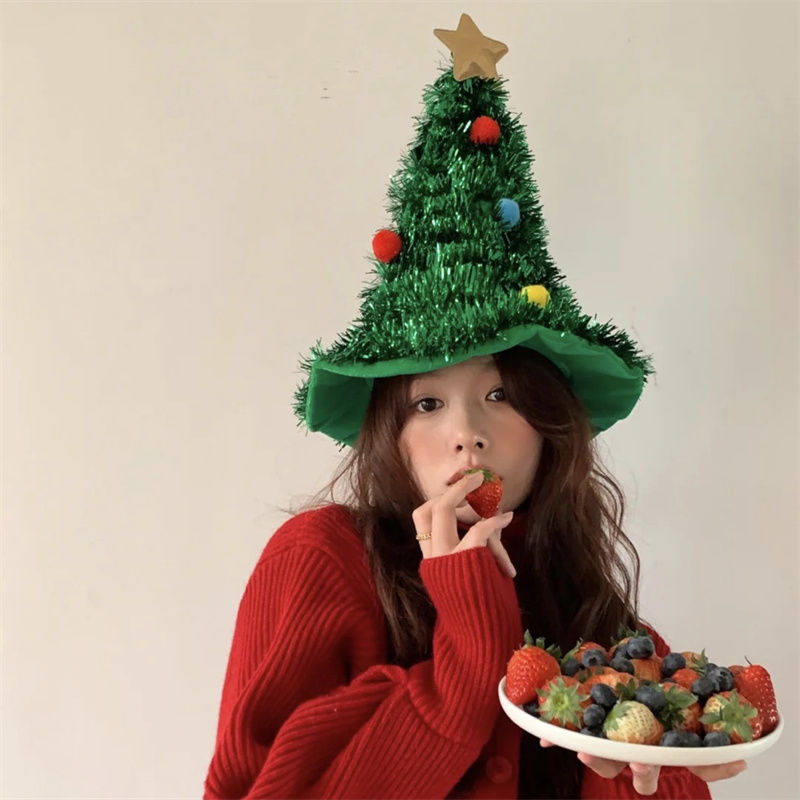 Christmas tree hat decoration Christmas gift net red photo props party dress up little red book girlfriends girl selfie