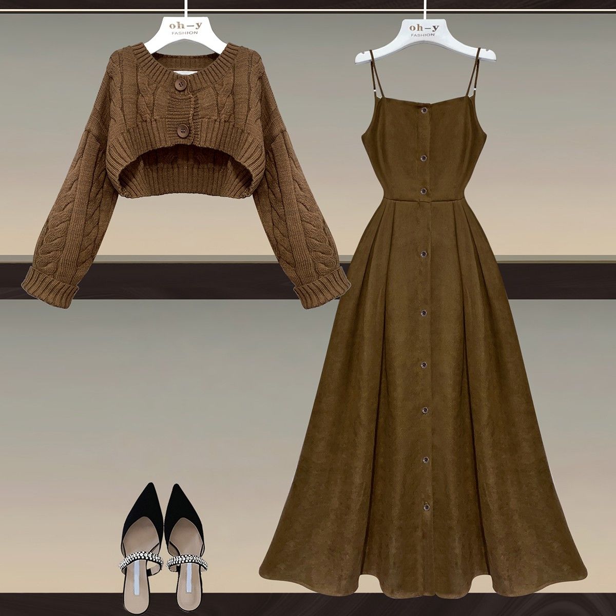Plus-size women's clothing 2022 spring and autumn new fashion waist strap dress fashion temperament age-reducing two-piece suit
