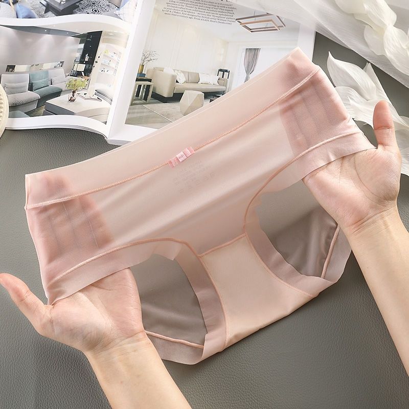 Underwear women's ice silk summer thin section mid-waist translucent sexy seamless breathable comfortable sterilization girls' briefs